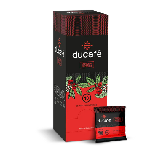 Red and black box of 150 arabica coffee pods with an intense flavor from Beija Flor, a Portugal-based coffee roaster and partner