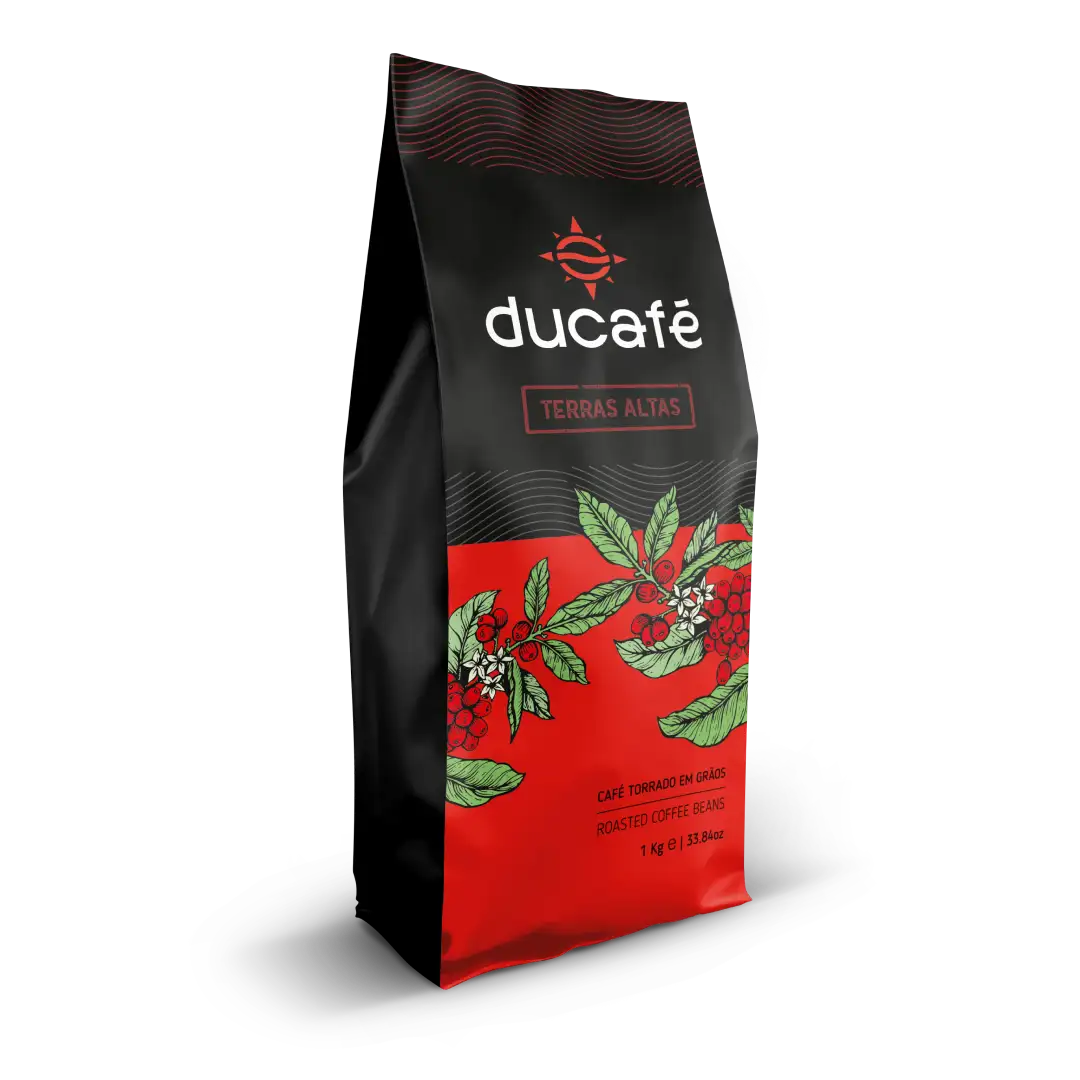 Red and black coffee bag of Arabica beans, ideal for ristretto
